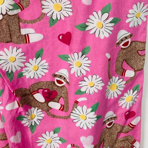 Nick & Nora Pink Sock Monkey Flower Print Flannel PJ Pajama Pants, Size S - Picture 9 of 12